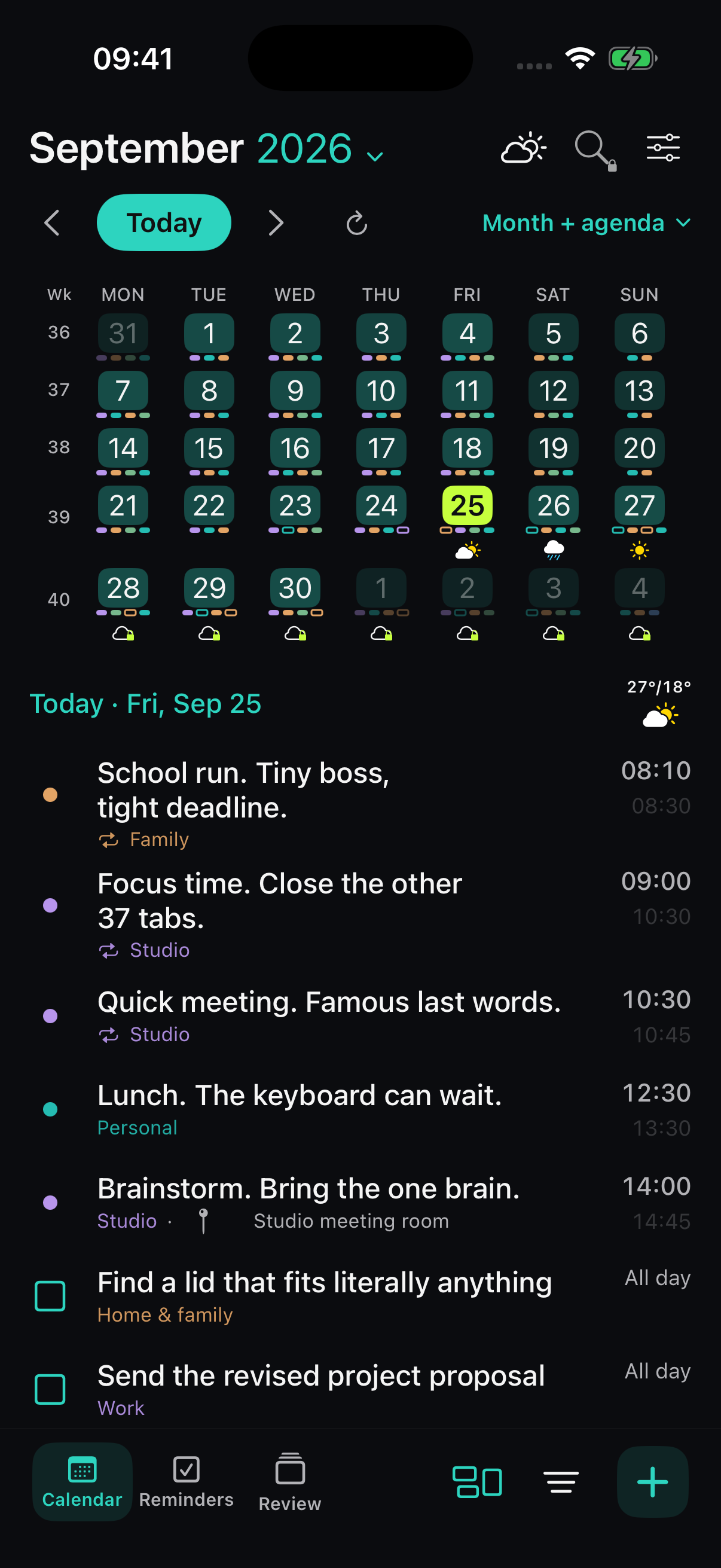 Cality calendar and agenda with fictional plans