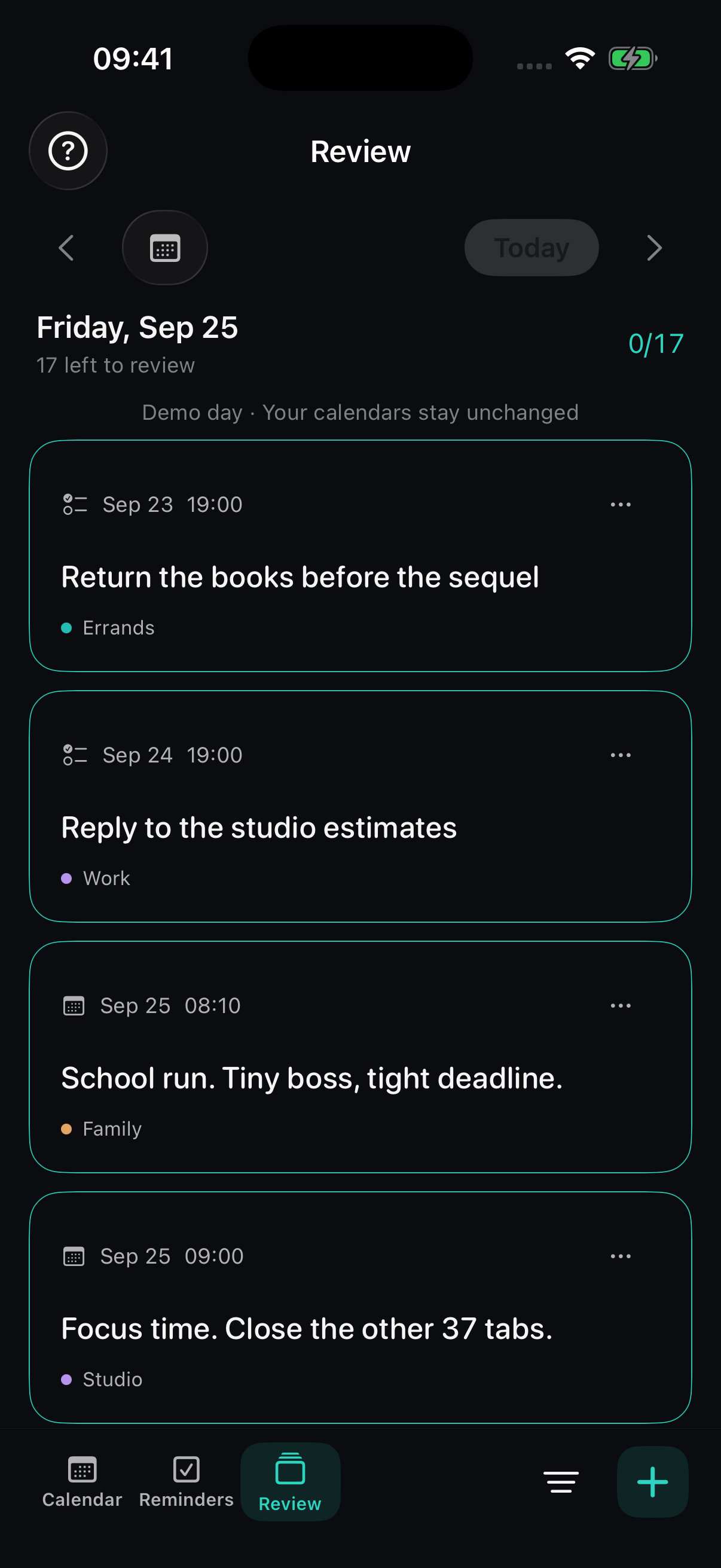 Cality Review with fictional unfinished tasks